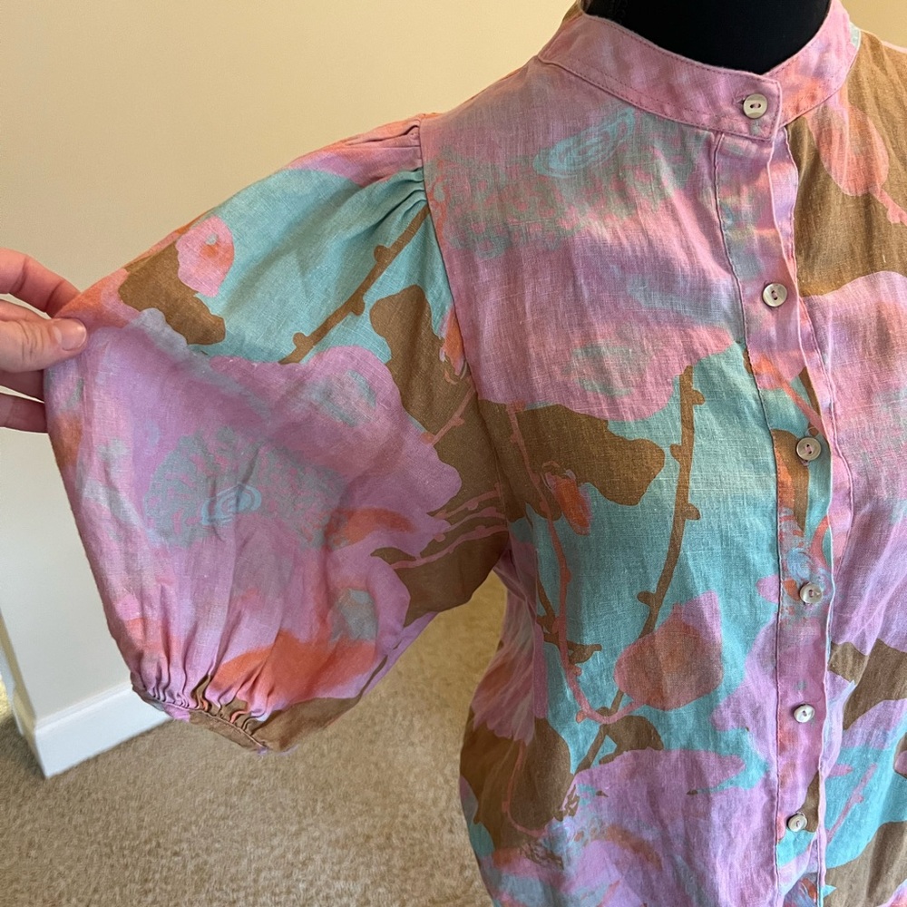 Like New LANHTROPY BUBBLE LINEN SHIRT - AQUARELA Linen Size XS - Picture 3 of 9